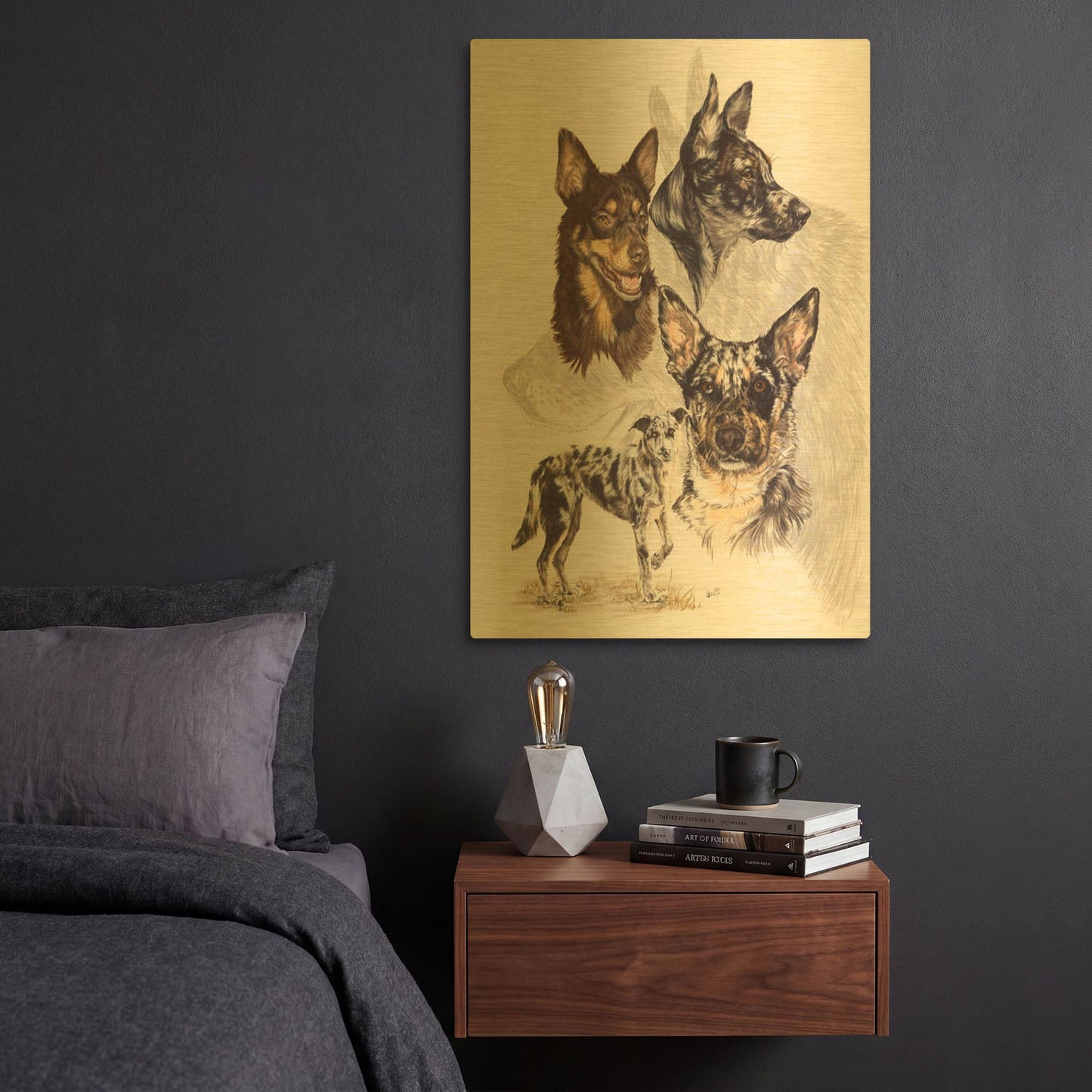 'Australian Koolies' By Barbara Keith Gold Metal Wall Art