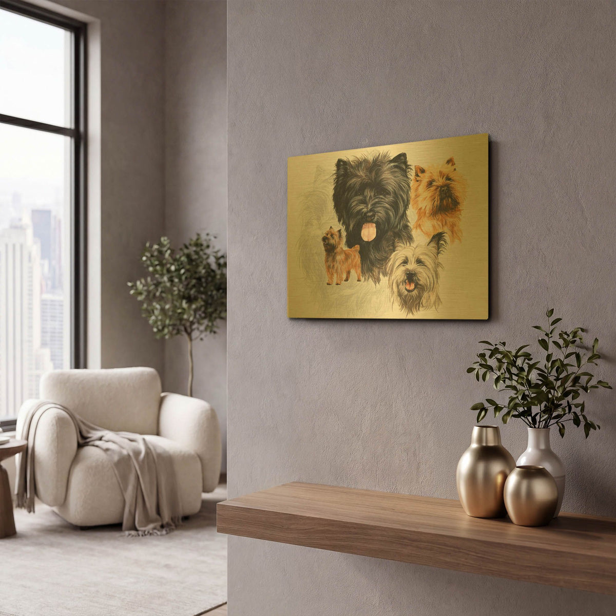 'Cairn Terrier' By Barbara Keith Gold Metal Wall Art