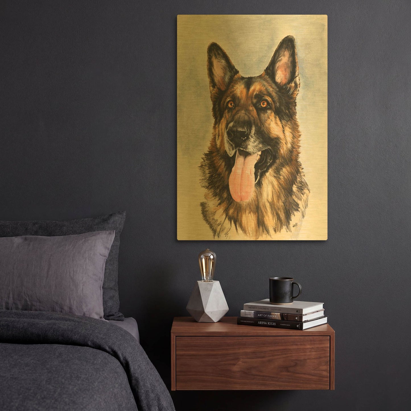'German Shepherd 2' By Barbara Keith Gold Metal Wall Art