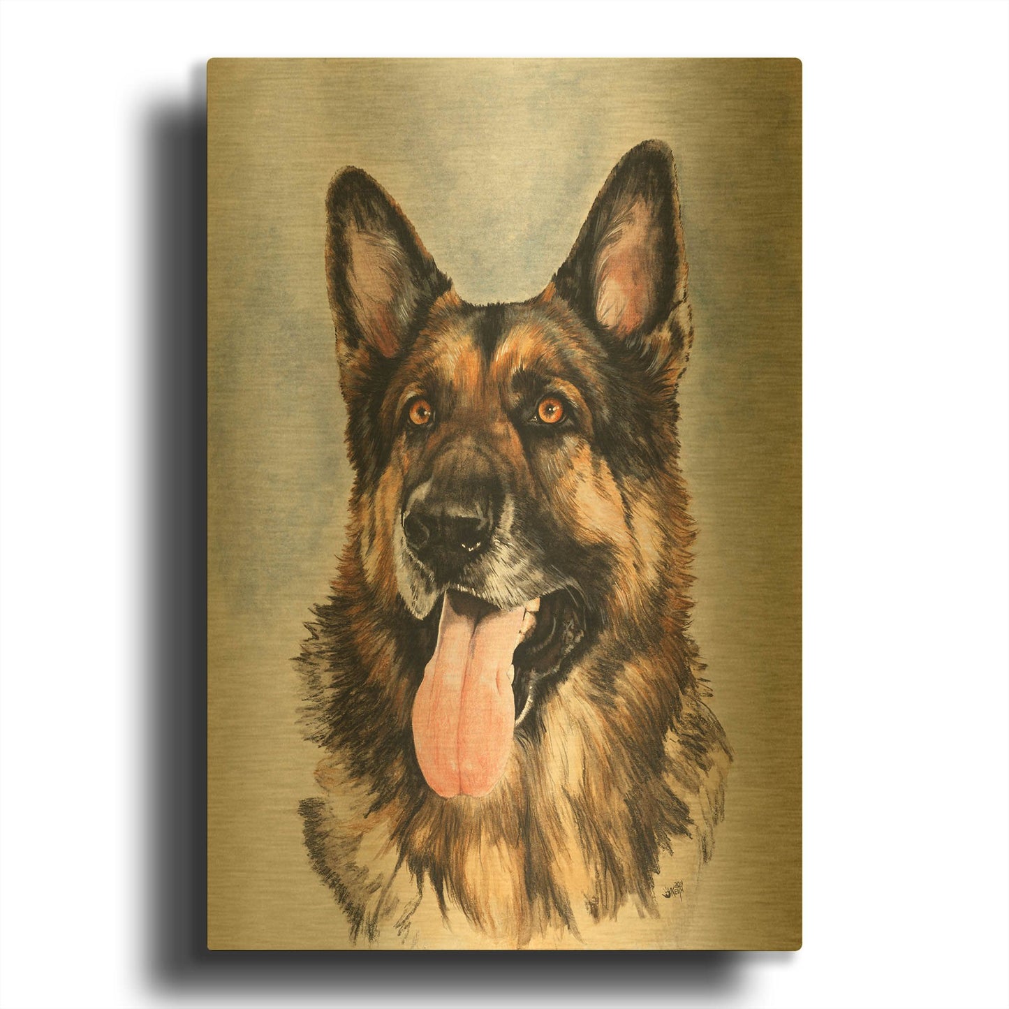 'German Shepherd 2' By Barbara Keith Gold Metal Wall Art