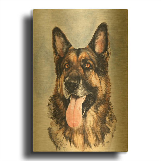 'German Shepherd 2' By Barbara Keith Gold Metal Wall Art