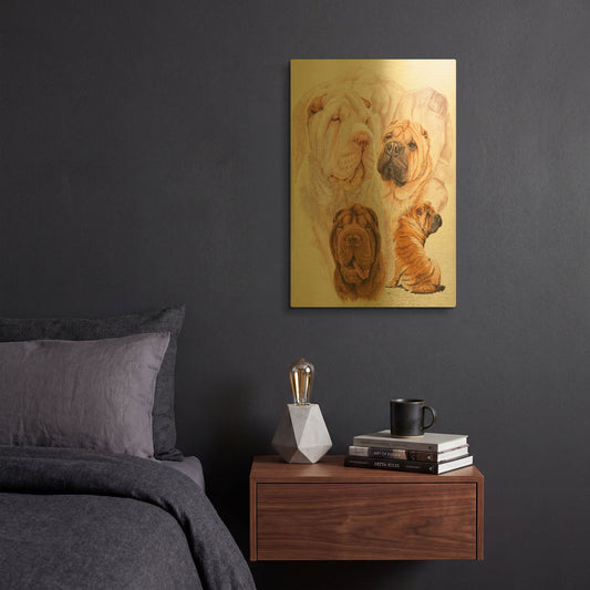 'Shar Pei With Ghost' By Barbara Keith Gold Metal Wall Art