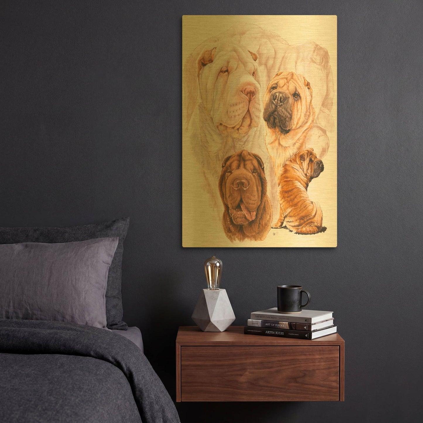 'Shar Pei With Ghost' By Barbara Keith Gold Metal Wall Art