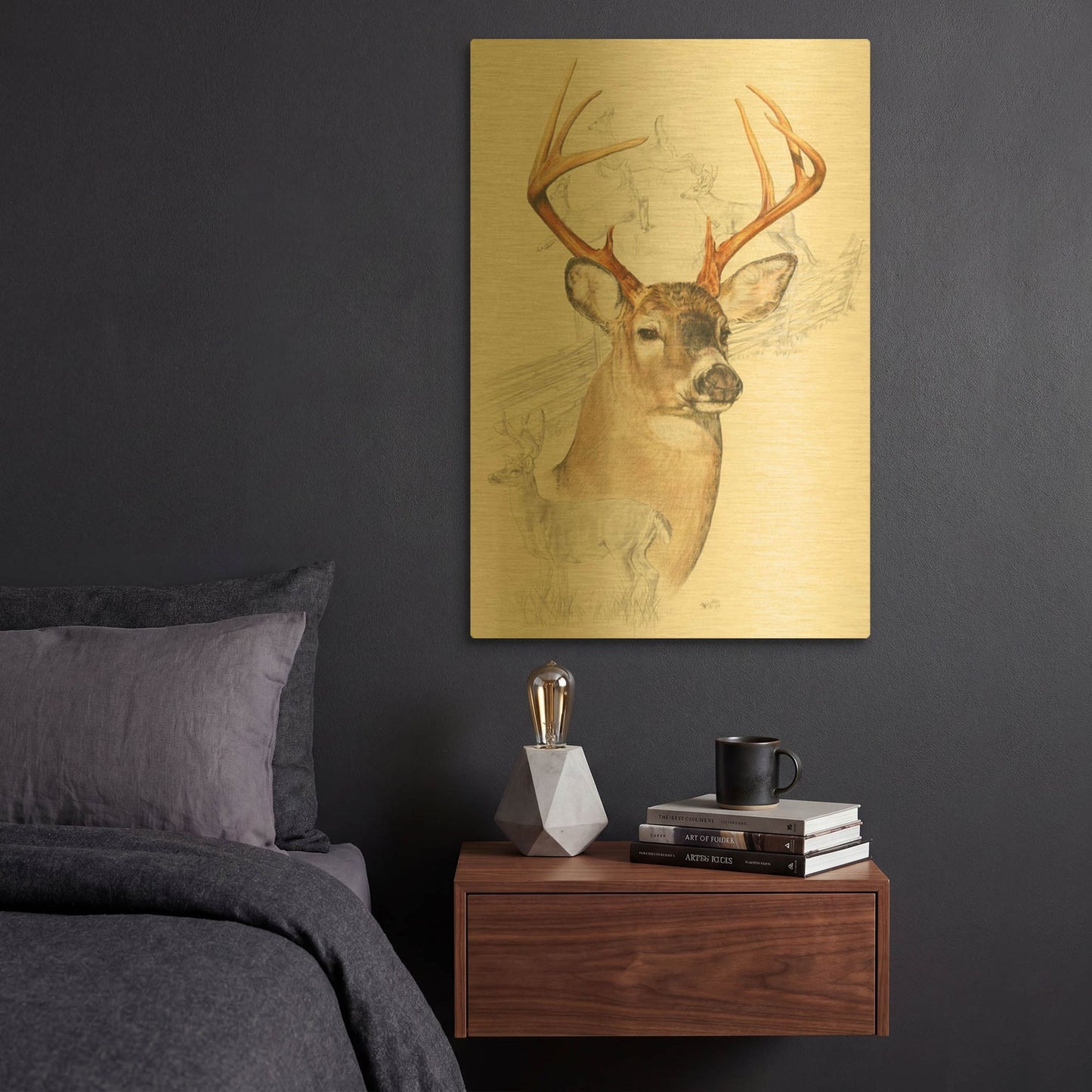'White Tailed Deer' By Barbara Keith Gold Metal Wall Art