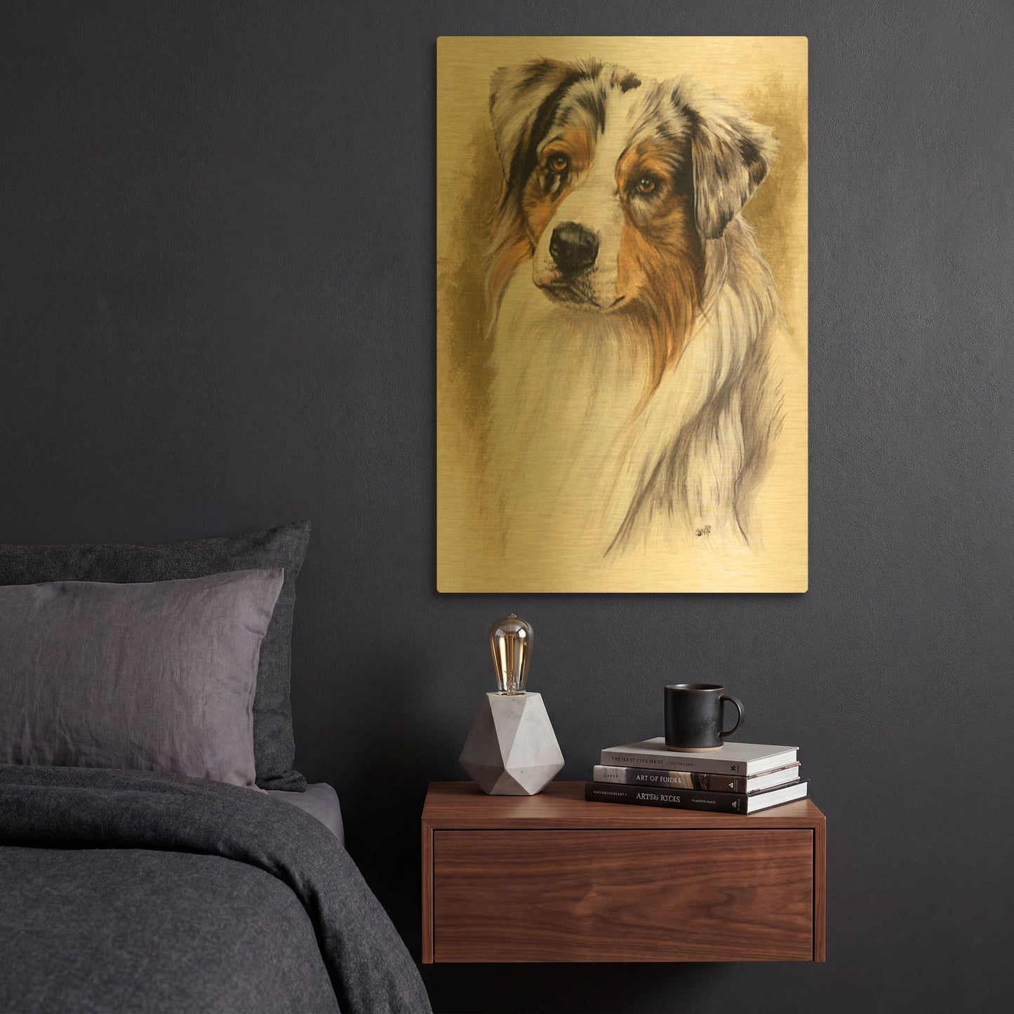 'Australian Shepherd' By Barbara Keith Gold Metal Wall Art