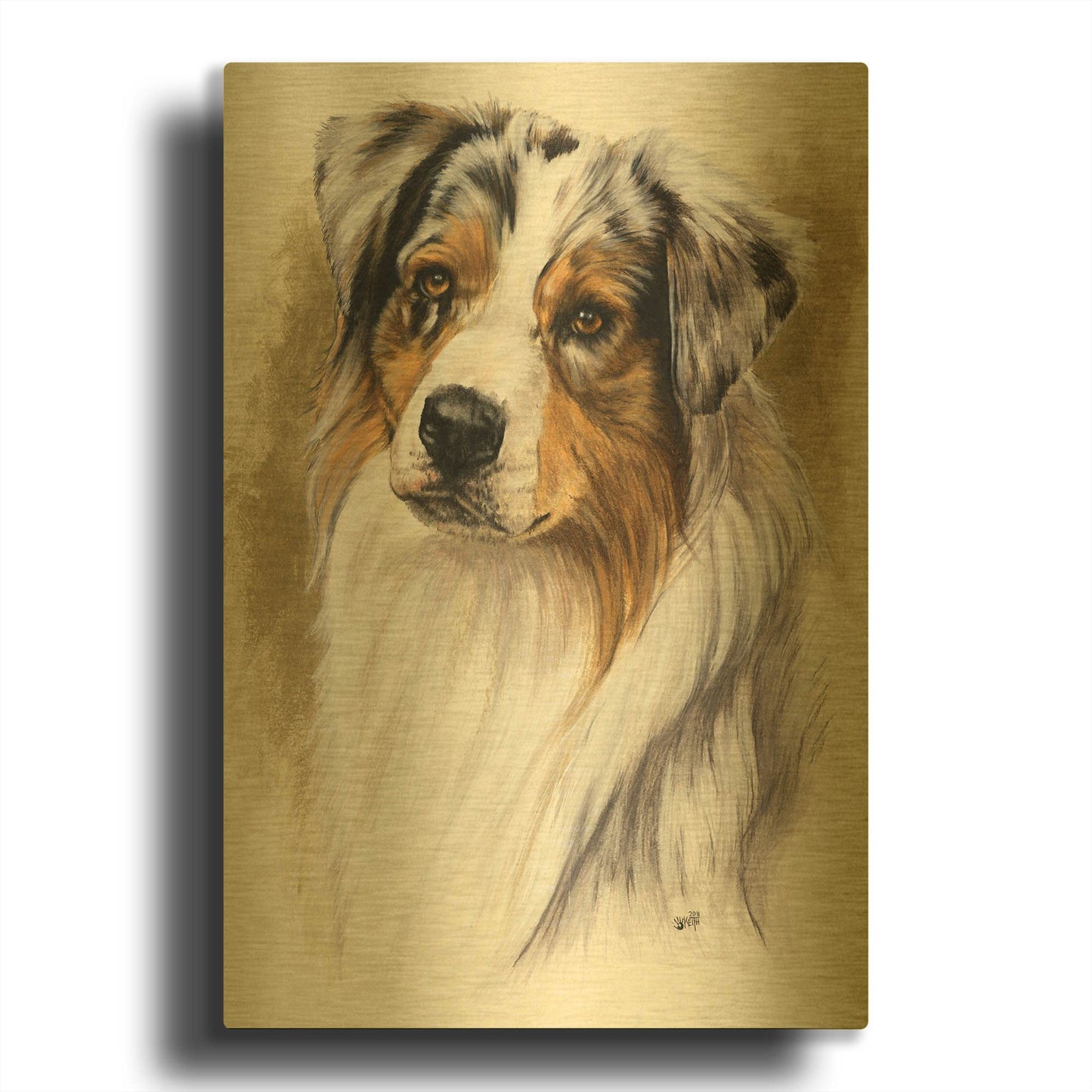 'Australian Shepherd' By Barbara Keith Gold Metal Wall Art