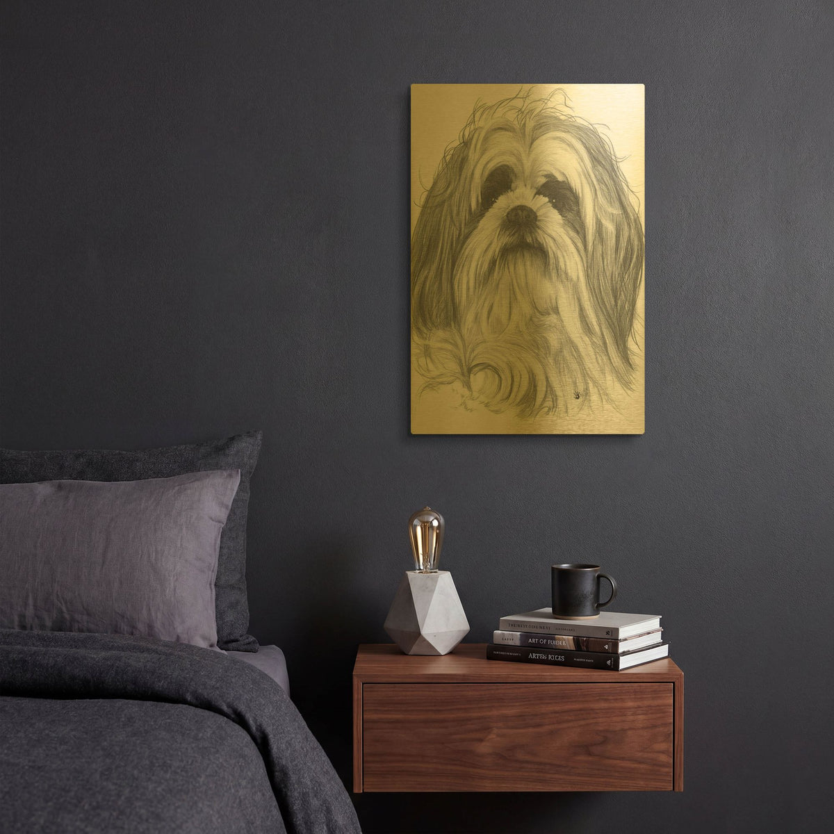 'Shih-Poo' By Barbara Keith Gold Metal Wall Art