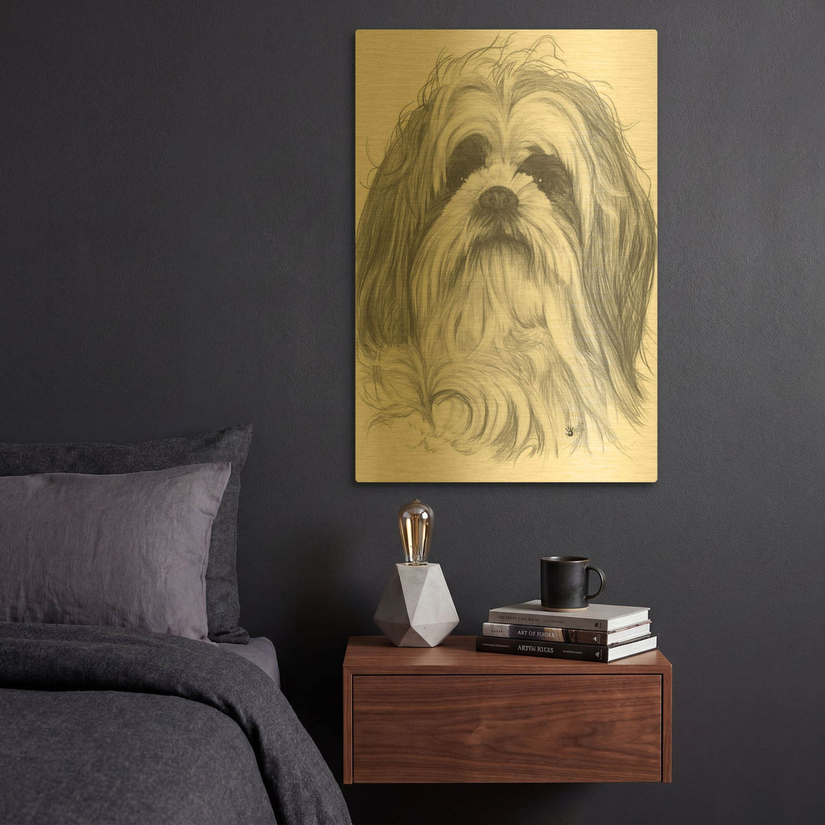 'Shih-Poo' By Barbara Keith Gold Metal Wall Art
