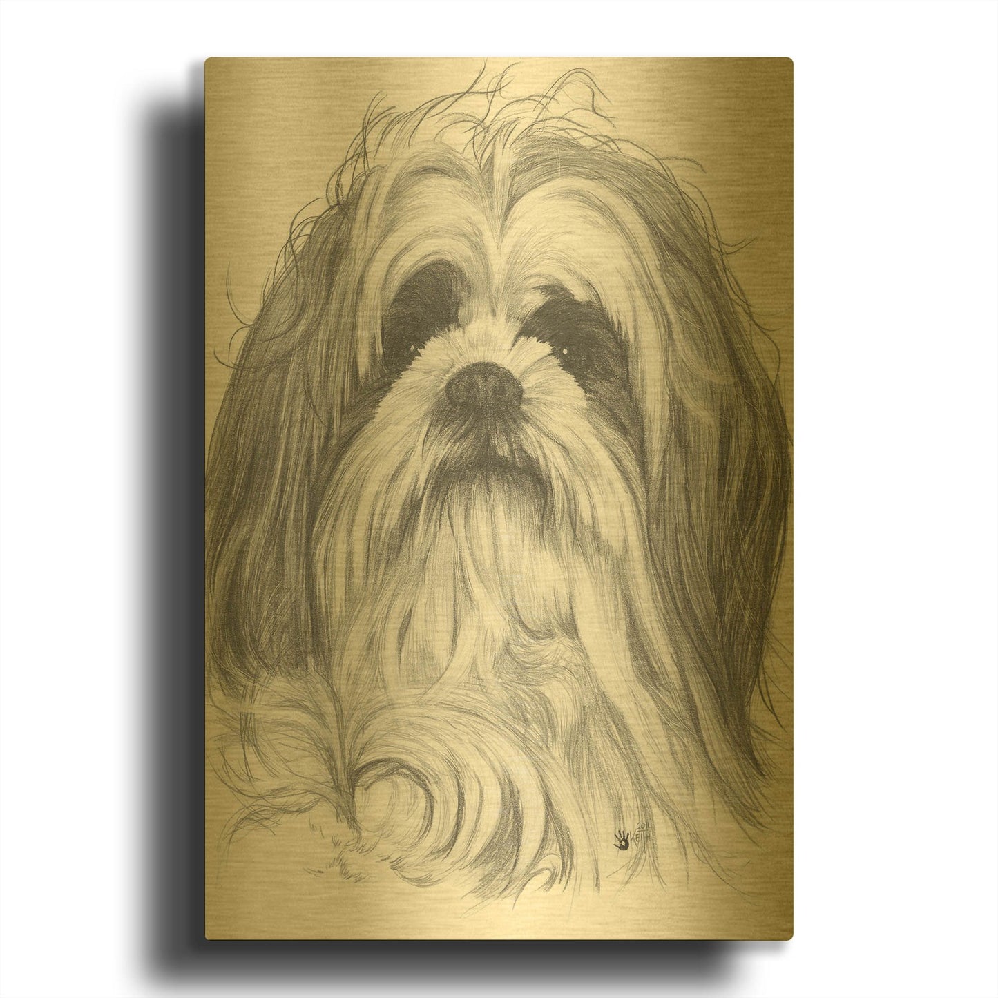 'Shih-Poo' By Barbara Keith Gold Metal Wall Art