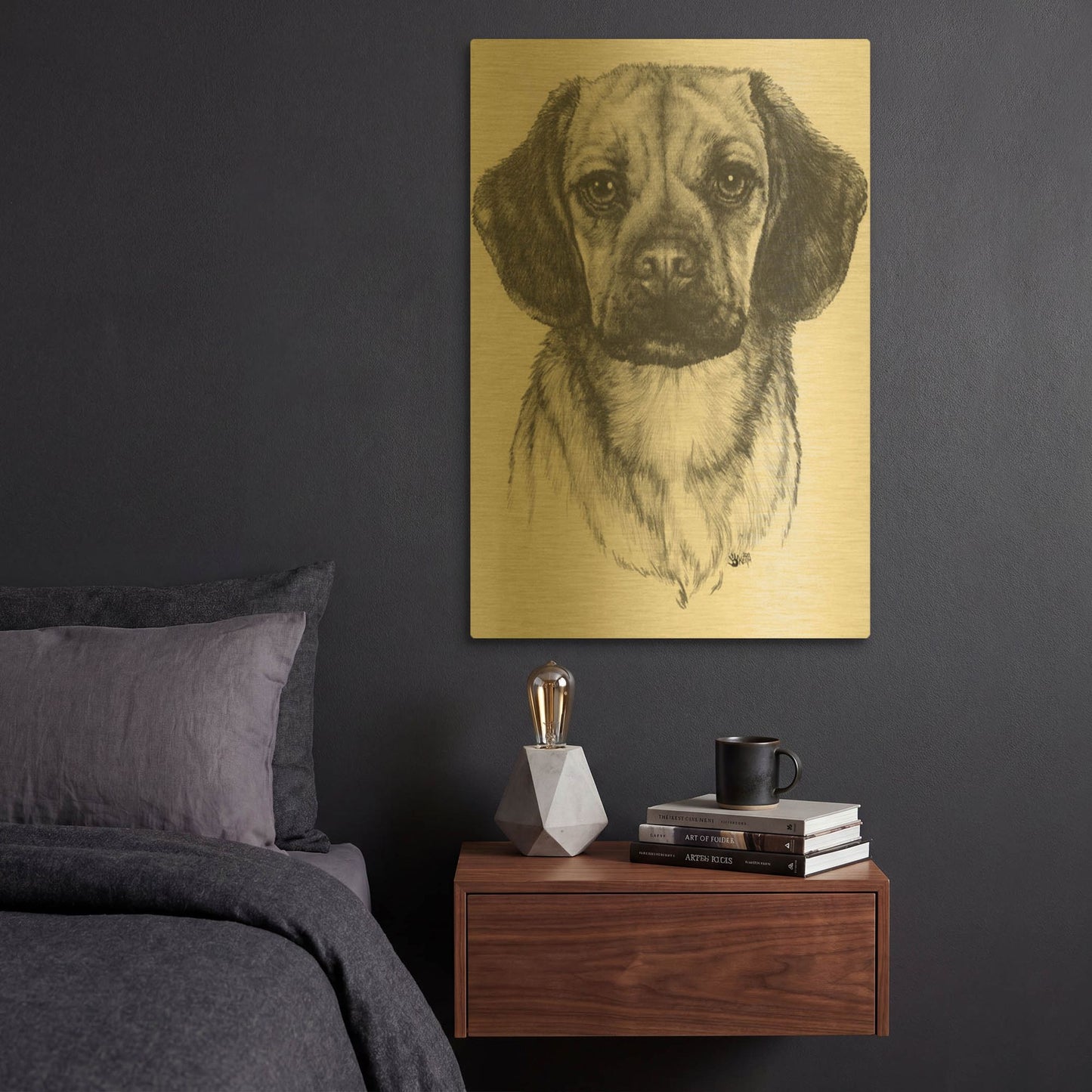 'Mr. Puggle' By Barbara Keith Gold Metal Wall Art