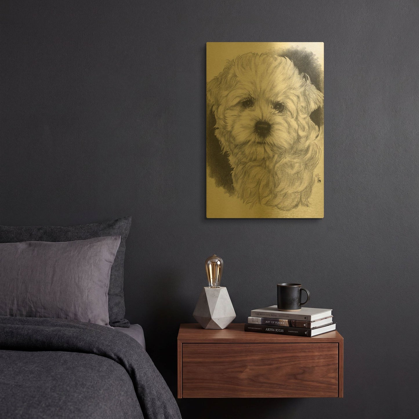 'Maltichon' By Barbara Keith Gold Metal Wall Art
