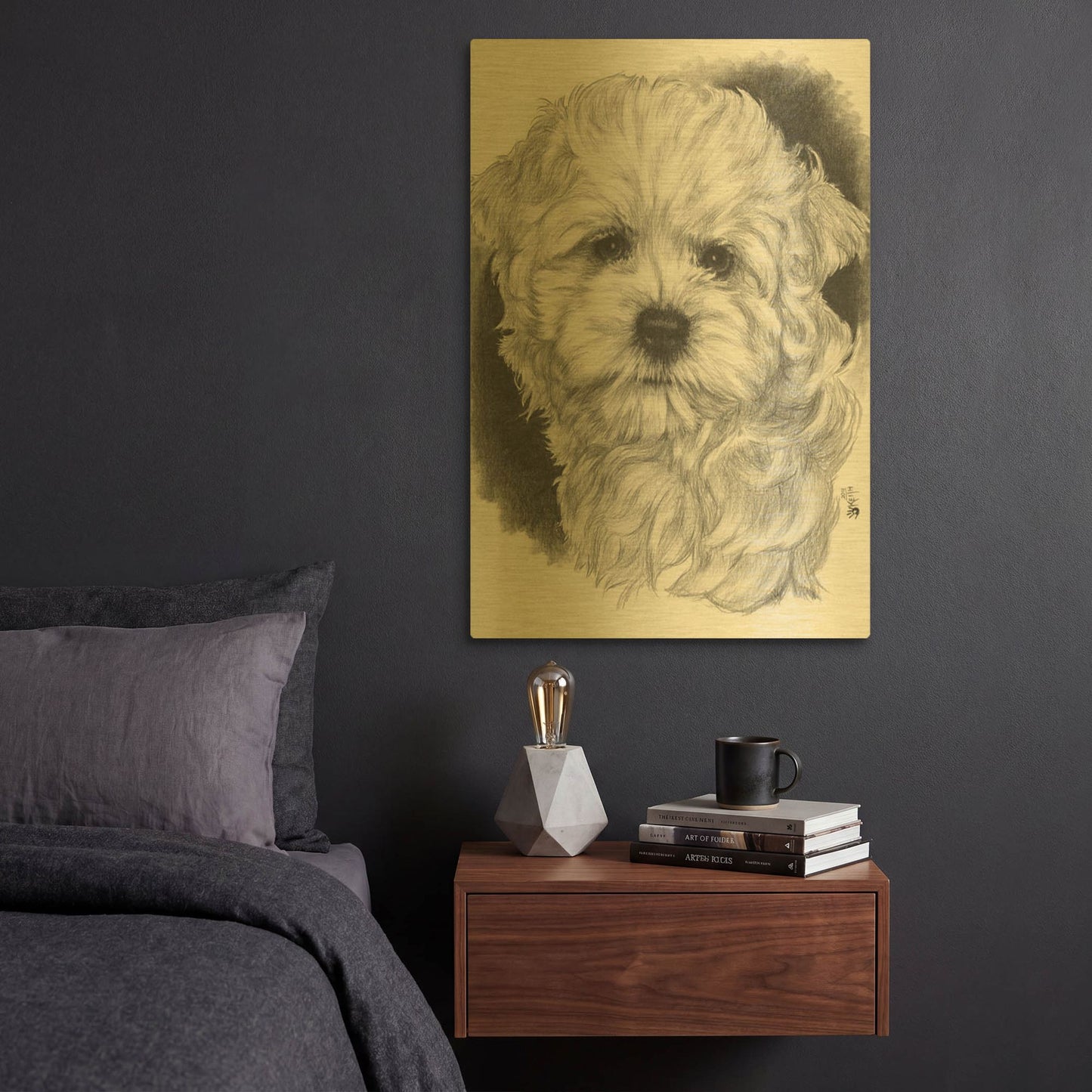 'Maltichon' By Barbara Keith Gold Metal Wall Art