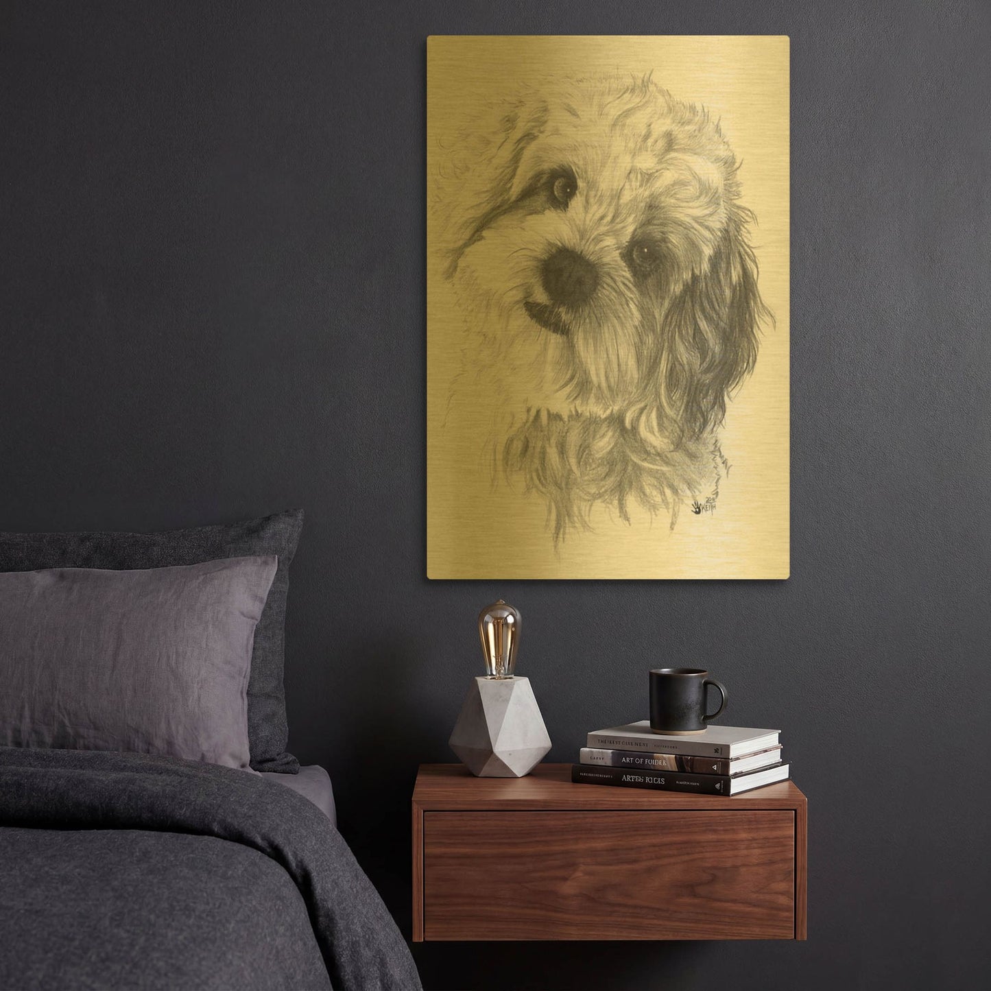 'Cavachon' By Barbara Keith Gold Metal Wall Art