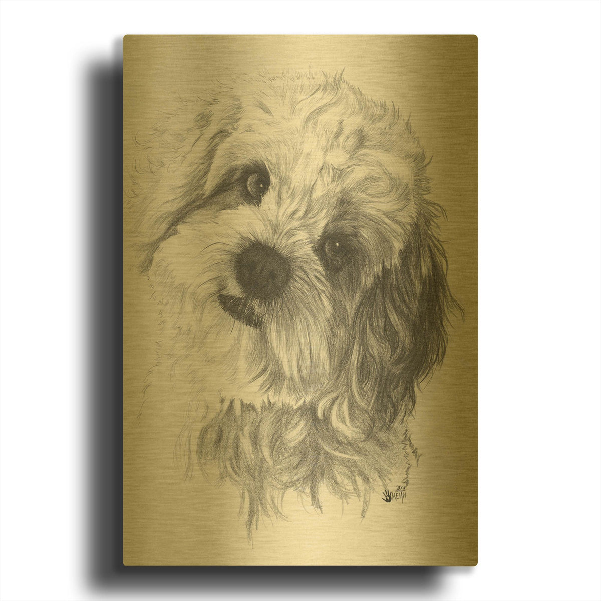 'Cavachon' By Barbara Keith Gold Metal Wall Art