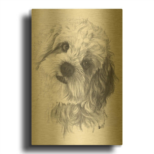 'Cavachon' By Barbara Keith Gold Metal Wall Art