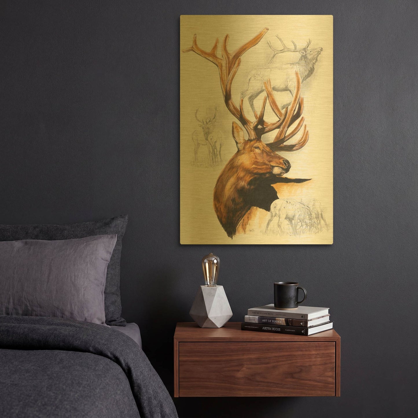 'Elk' By Barbara Keith Gold Metal Wall Art