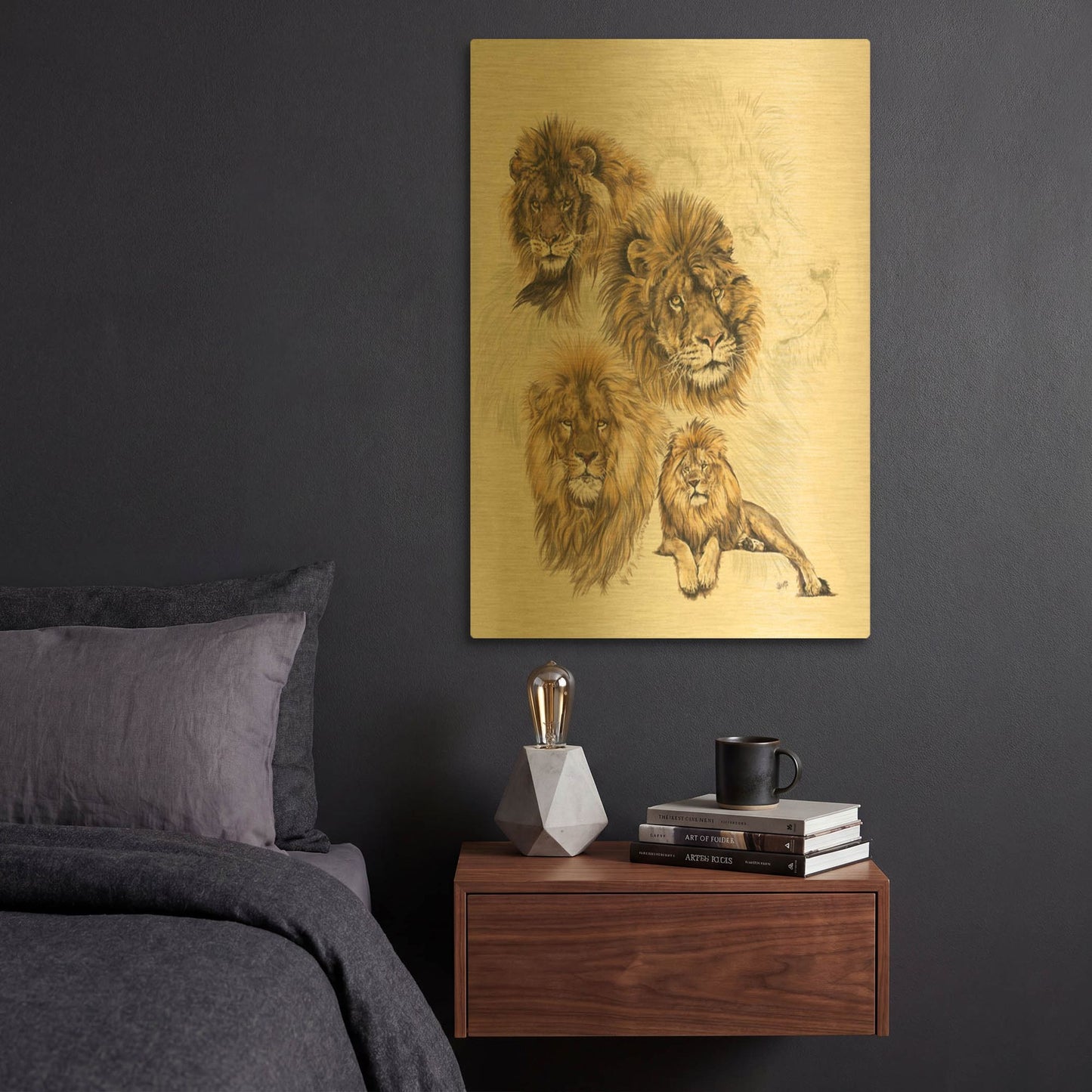 'Ghost Image Lion' By Barbara Keith Gold Metal Wall Art