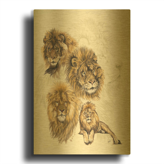 'Ghost Image Lion' By Barbara Keith Gold Metal Wall Art