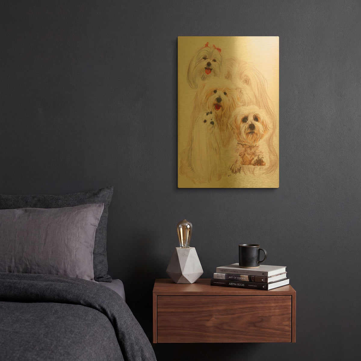 'Maltese 3' By Barbara Keith Gold Metal Wall Art