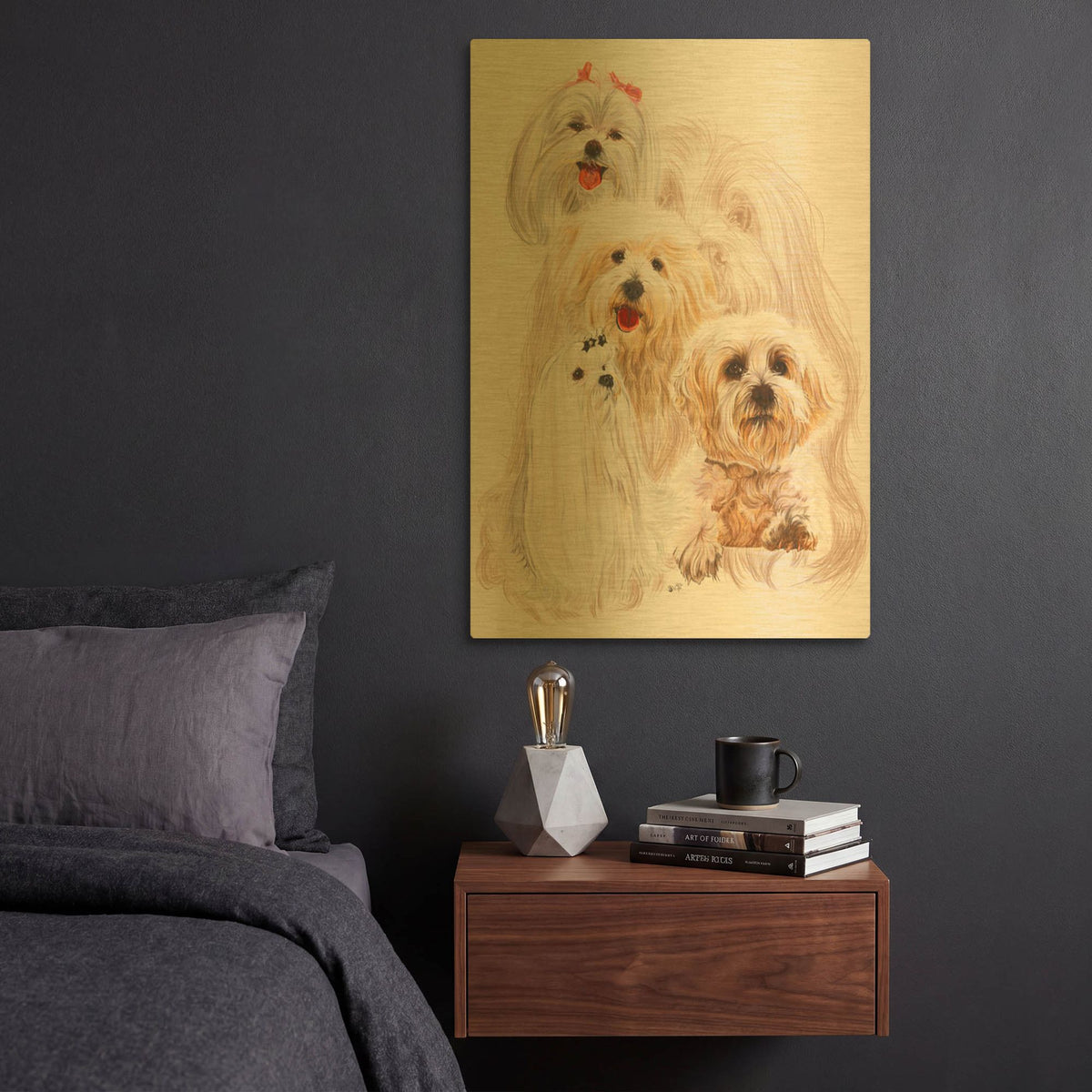 'Maltese 3' By Barbara Keith Gold Metal Wall Art