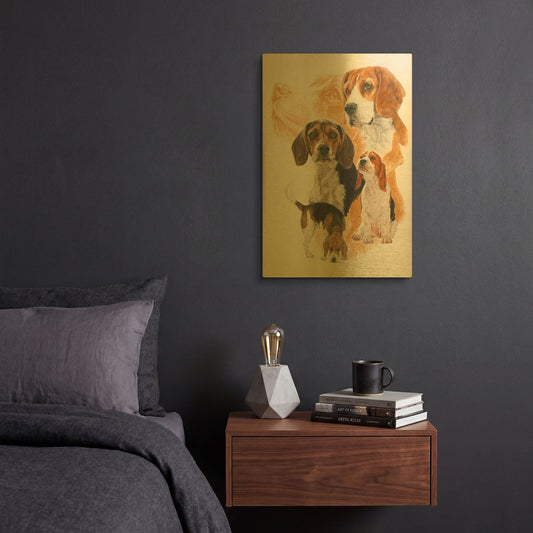 'Beagle and Ghost Image' By Barbara Keith Gold Metal Wall Art