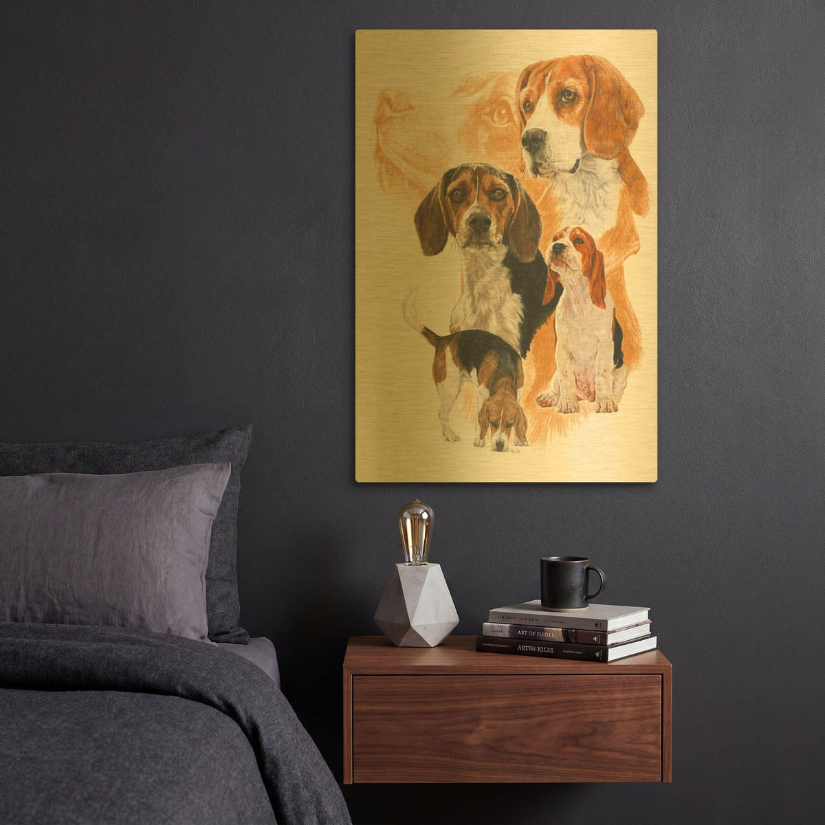 'Beagle and Ghost Image' By Barbara Keith Gold Metal Wall Art