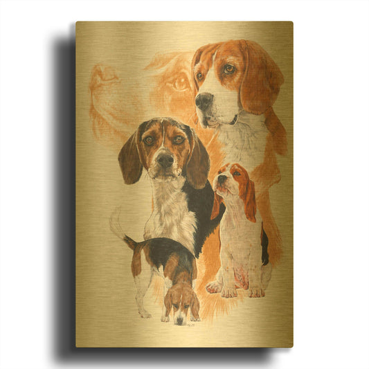 'Beagle and Ghost Image' By Barbara Keith Gold Metal Wall Art