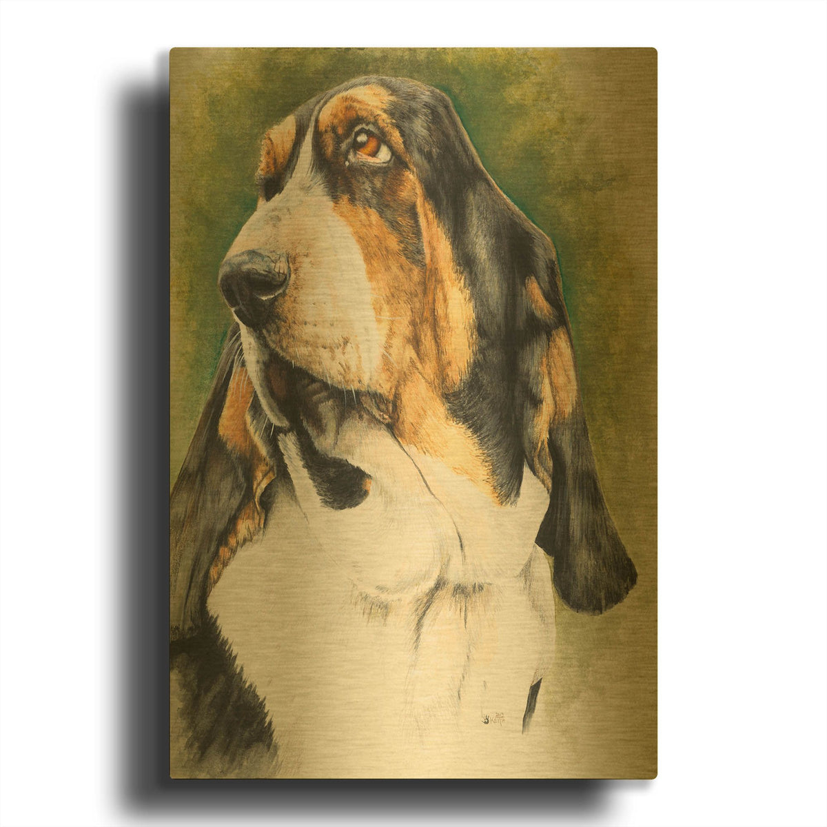 'Basset Hound' By Barbara Keith Gold Metal Wall Art