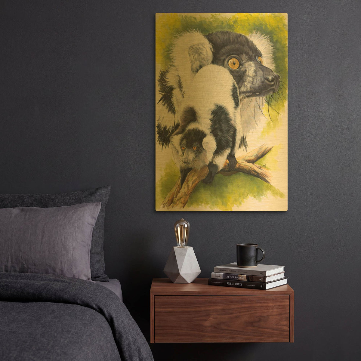 'Black & White Lemur' By Barbara Keith Gold Metal Wall Art