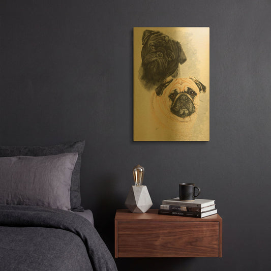 'Pugs' By Barbara Keith Gold Metal Wall Art