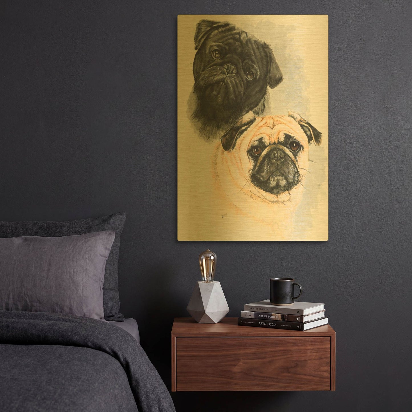 'Pugs' By Barbara Keith Gold Metal Wall Art
