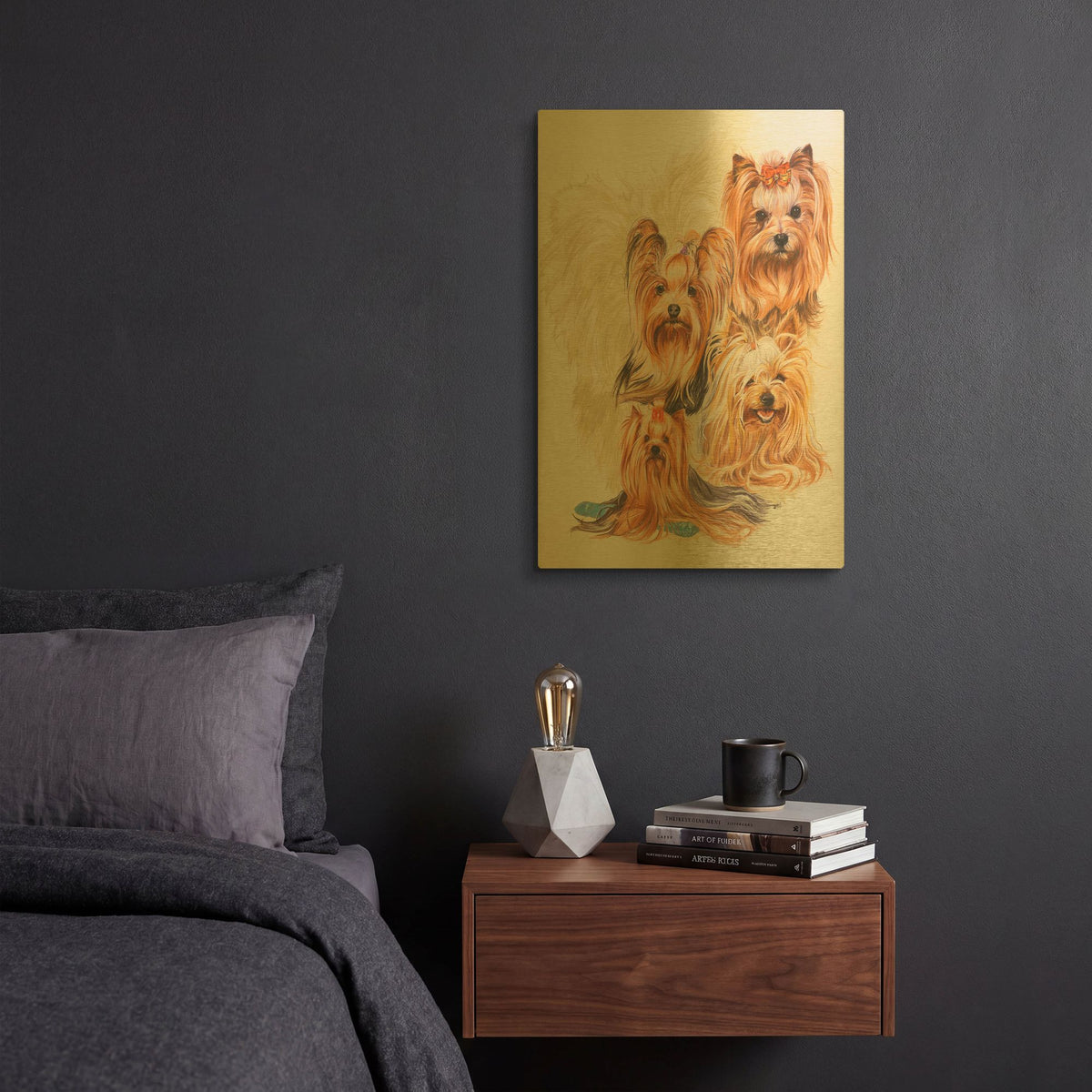 'Yorkshire Terrier' By Barbara Keith Gold Metal Wall Art