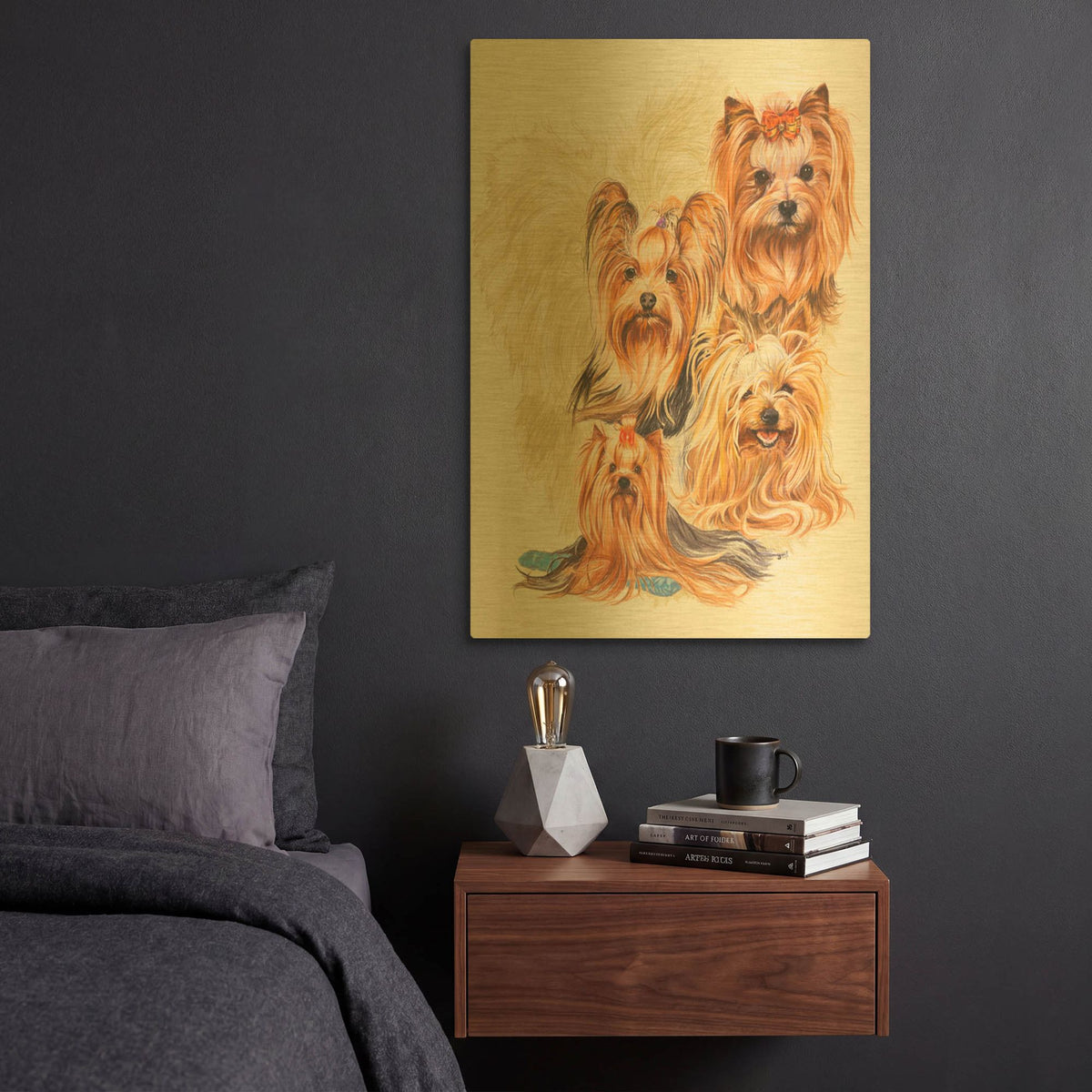 'Yorkshire Terrier' By Barbara Keith Gold Metal Wall Art