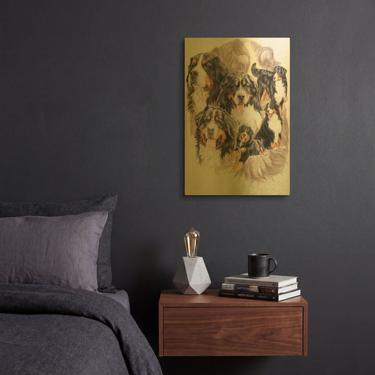 'Bernese Mountain Dog with Ghost' By Barbara Keith Gold Metal Wall Art
