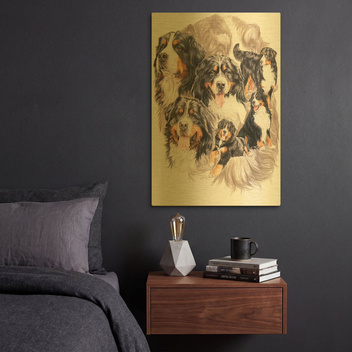 'Bernese Mountain Dog with Ghost' By Barbara Keith Gold Metal Wall Art