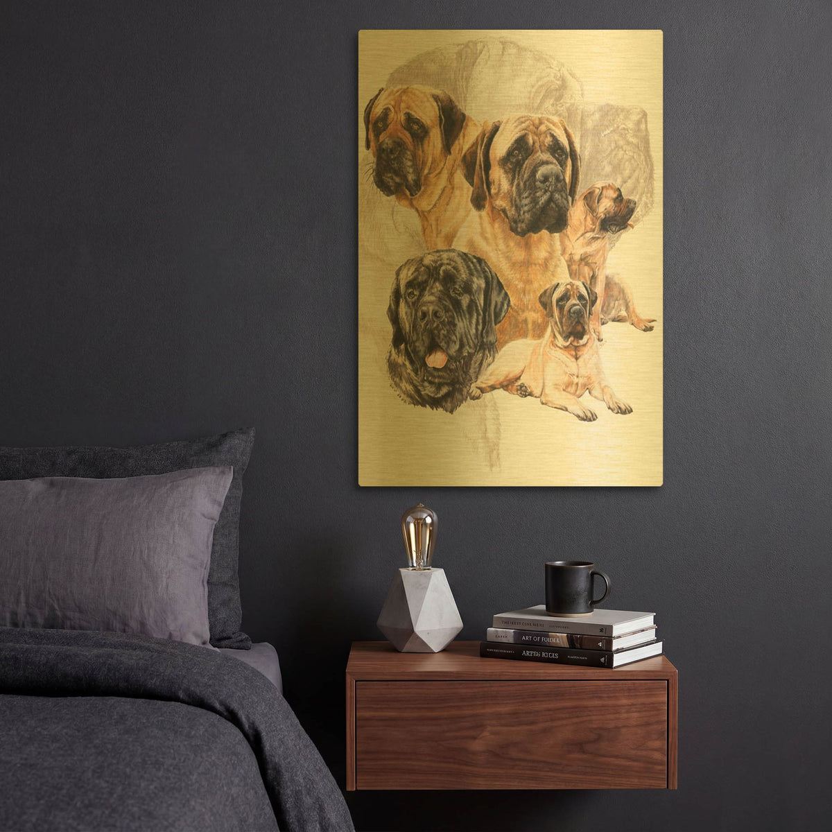 'Bull Mastiff with Ghost' By Barbara Keith Gold Metal Wall Art