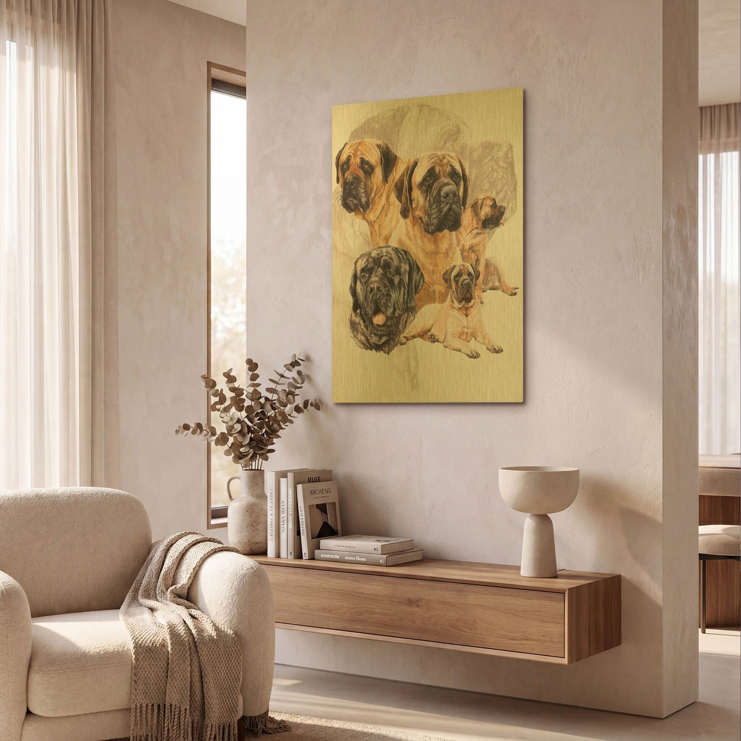 'Bull Mastiff with Ghost' By Barbara Keith Gold Metal Wall Art