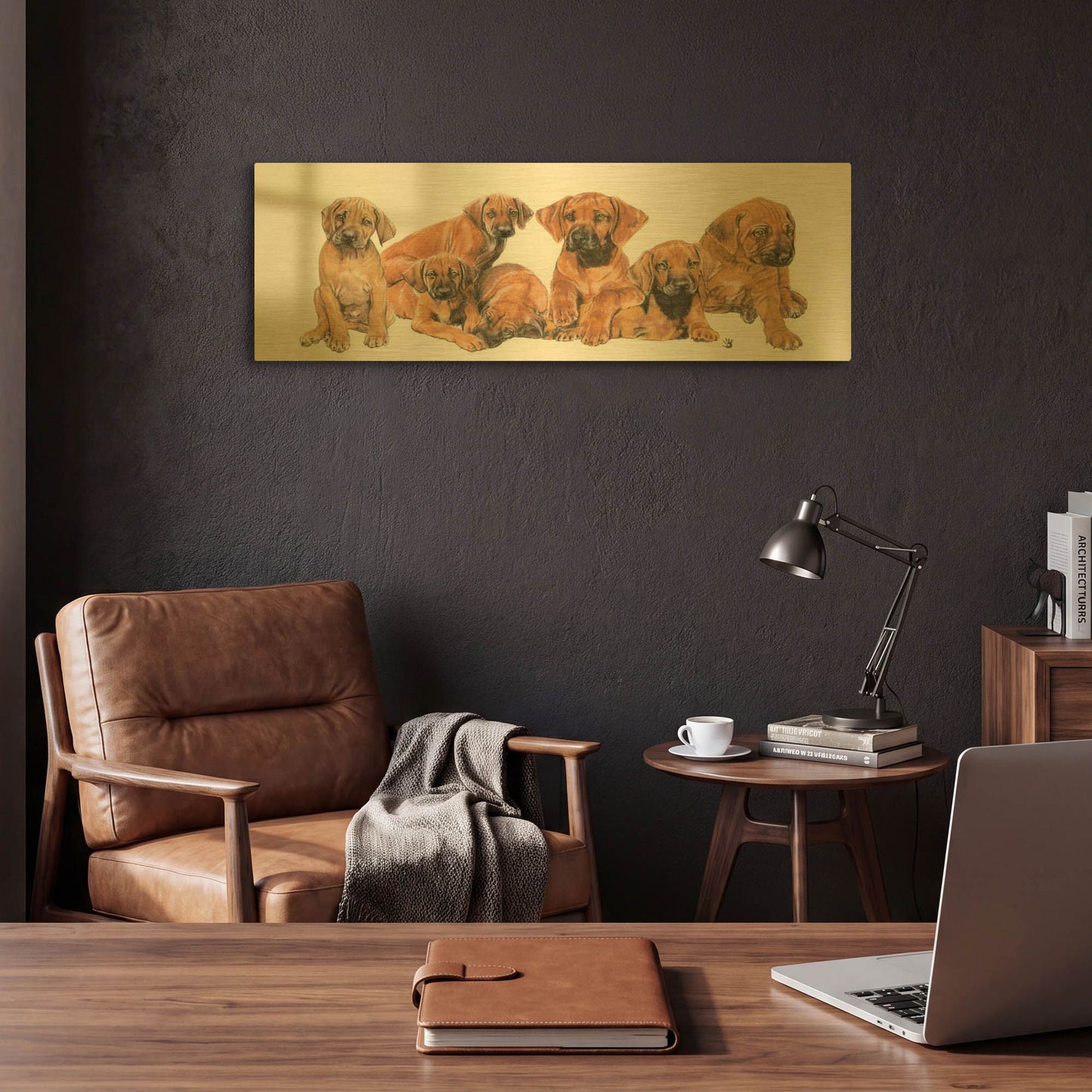 'Rhodisian Ridgeback Puppies' By Barbara Keith Gold Metal Wall Art