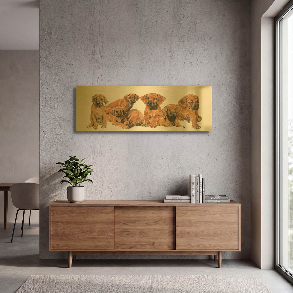 'Rhodisian Ridgeback Puppies' By Barbara Keith Gold Metal Wall Art
