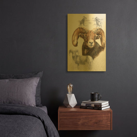 'Big Horn Sheep' By Barbara Keith Gold Metal Wall Art