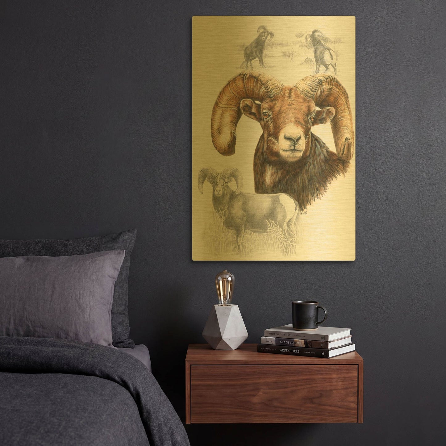 'Big Horn Sheep' By Barbara Keith Gold Metal Wall Art