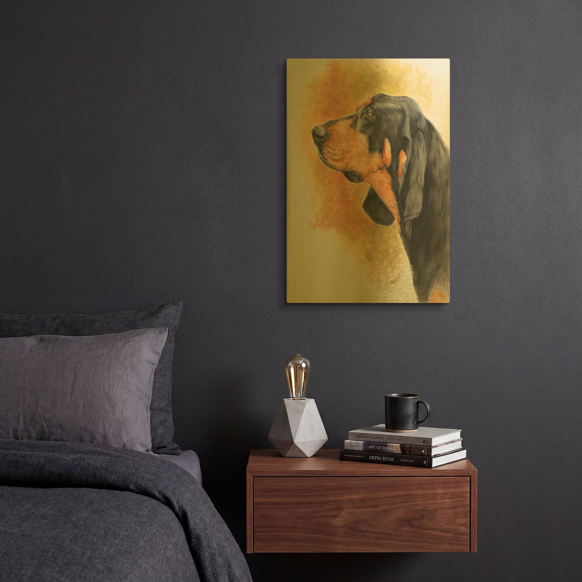 'Black and Tan CoonHound' By Barbara Keith Gold Metal Wall Art