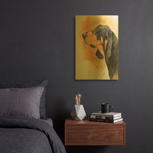 'Black and Tan CoonHound' By Barbara Keith Gold Metal Wall Art