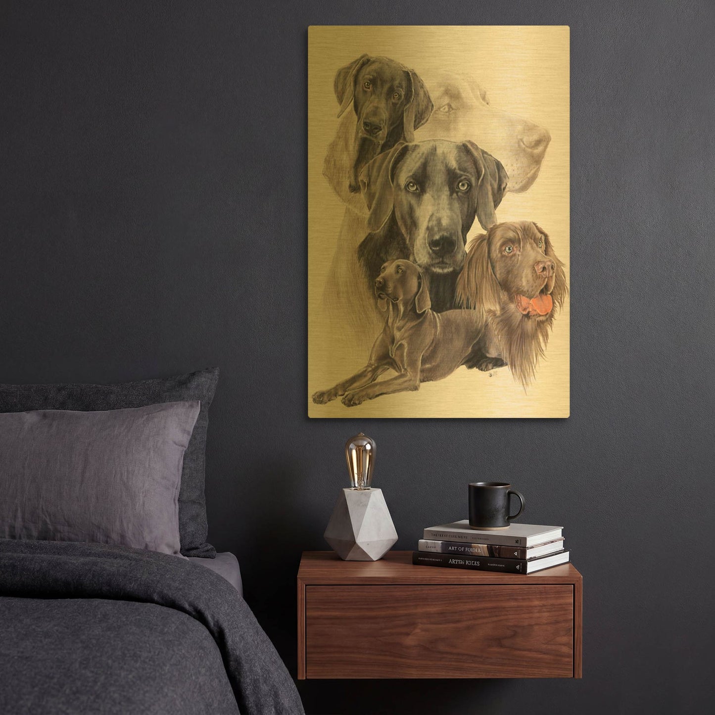 'Weimaraner and Ghost' By Barbara Keith Gold Metal Wall Art
