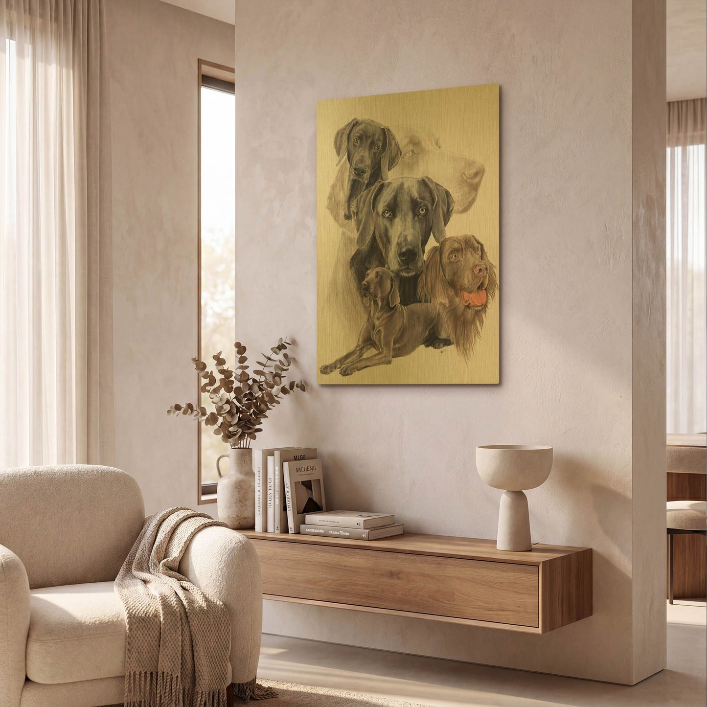 'Weimaraner and Ghost' By Barbara Keith Gold Metal Wall Art