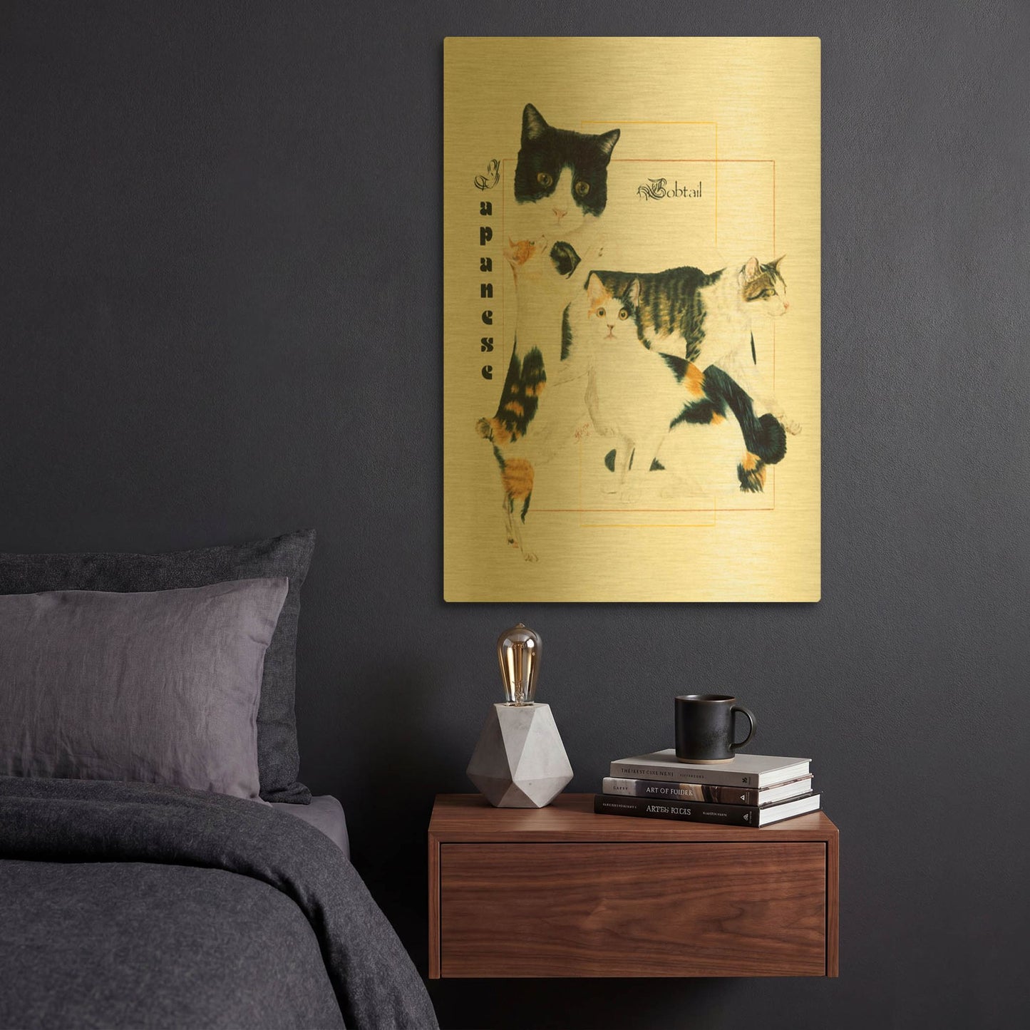 'Japanese Bobtail' By Barbara Keith Gold Metal Wall Art