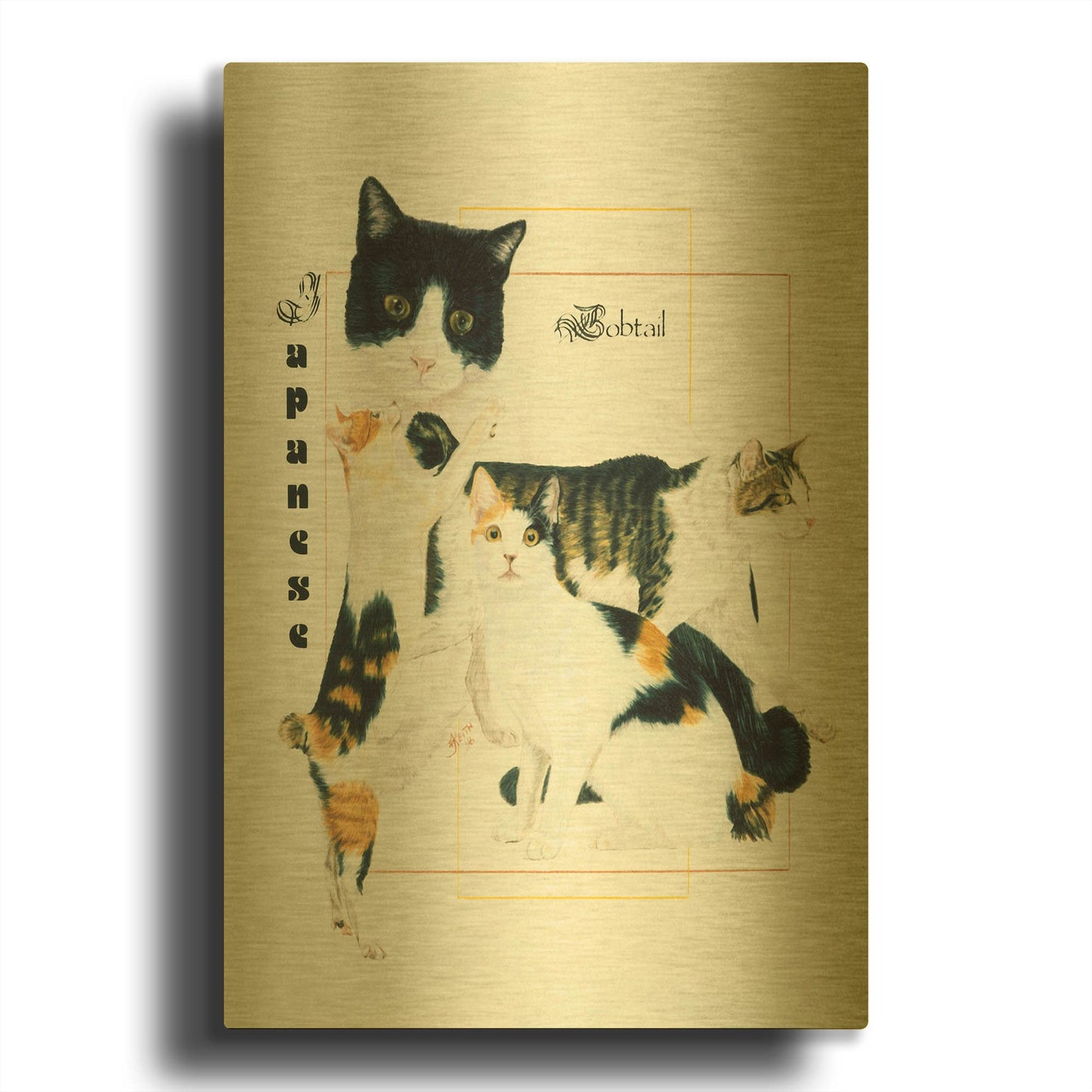 'Japanese Bobtail' By Barbara Keith Gold Metal Wall Art