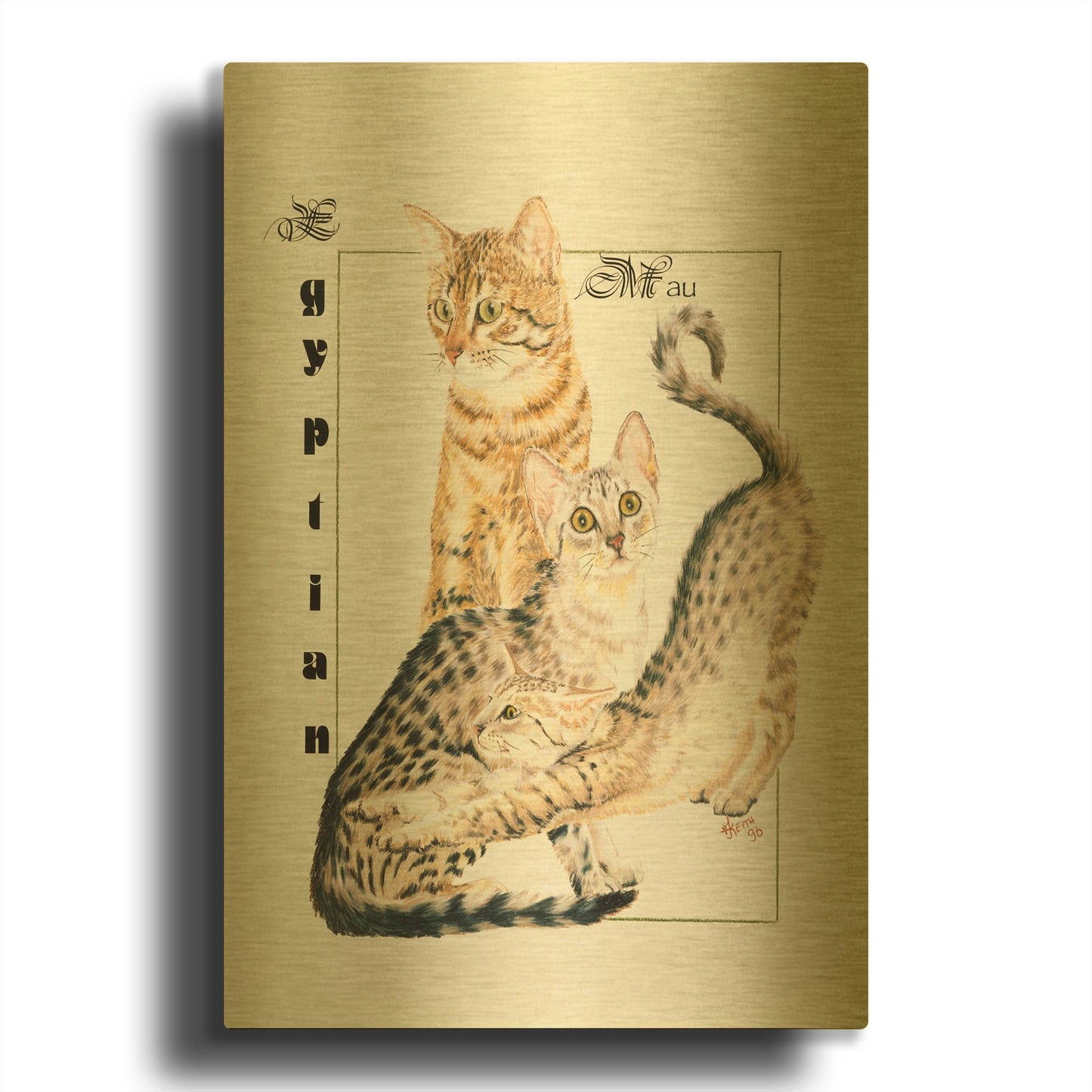 'Egyptian Mau' By Barbara Keith Gold Metal Wall Art