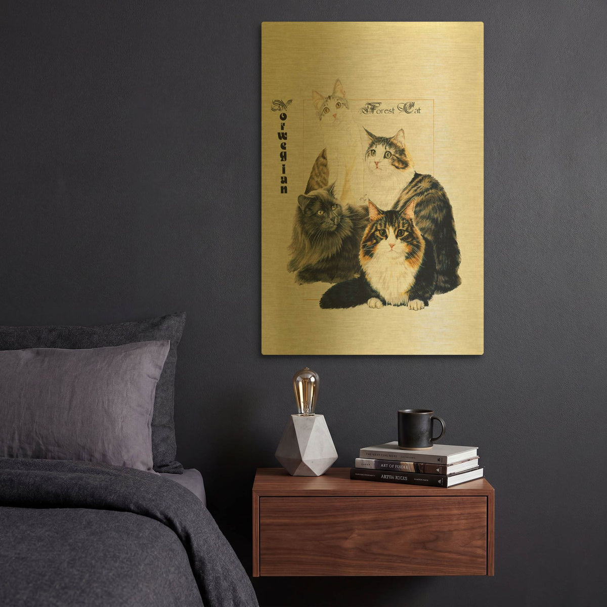 'Norwegin Forest Cat' By Barbara Keith Gold Metal Wall Art