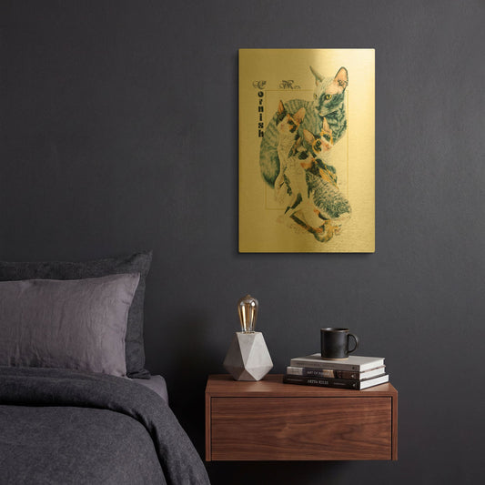 'Cornish Rex' By Barbara Keith Gold Metal Wall Art